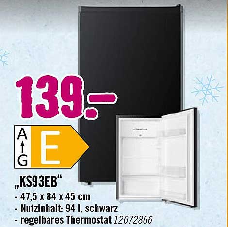 KS93EB Kühlschrank – Schwarz mit 94 l Nutzinhalt