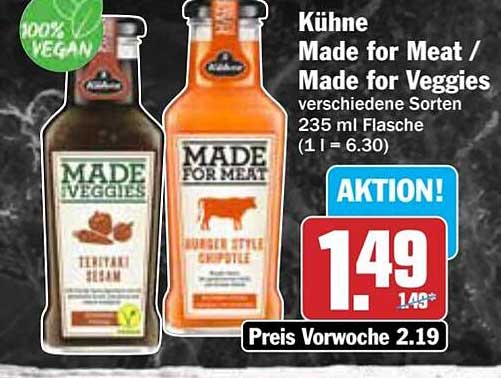 Kühne Made for Meat / Made for Veggies 235 ml Flasche – Aktion!
