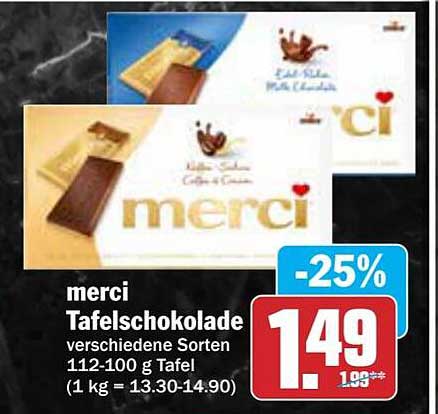 merci Tafelschokolade verschiedene Sorten 112-100 g Tafel