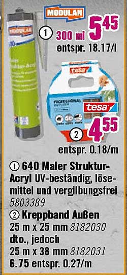 MODULAN Maler Struktur-Acryl 300 ml und tesa Kreppband Außen 25 m x 25 mm