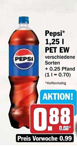 Pepsi* 1,25 l PET EW verschiedene Sorten + 0,25 Pfand