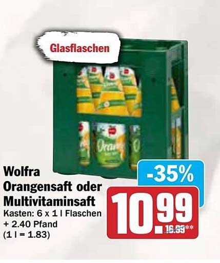 Wolfra Orangensaft oder Multivitaminsaft – 6 x 1 l Flaschen