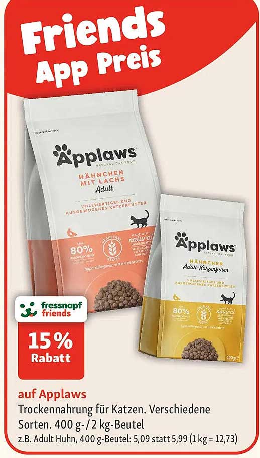 15% Rabatt auf Applaws Trockennahrung für Katzen. Verschiedene Sorten. 400 g-/2 kg-Beutel