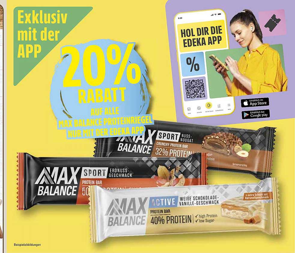 20% RABATT AUF ALLE MAX BALANCE PROTEINRIEGEL NUR MIT DER EDEKA APP