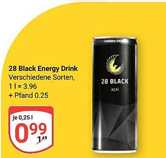 28 Black Energy Drink Verschiedene Sorten, 1 l = 3.96 + Pfand 0.25