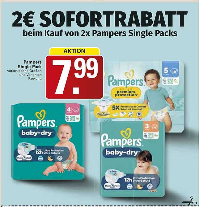 2€ SOFORTRABATT beim Kauf von 2x Pampers Single Packs