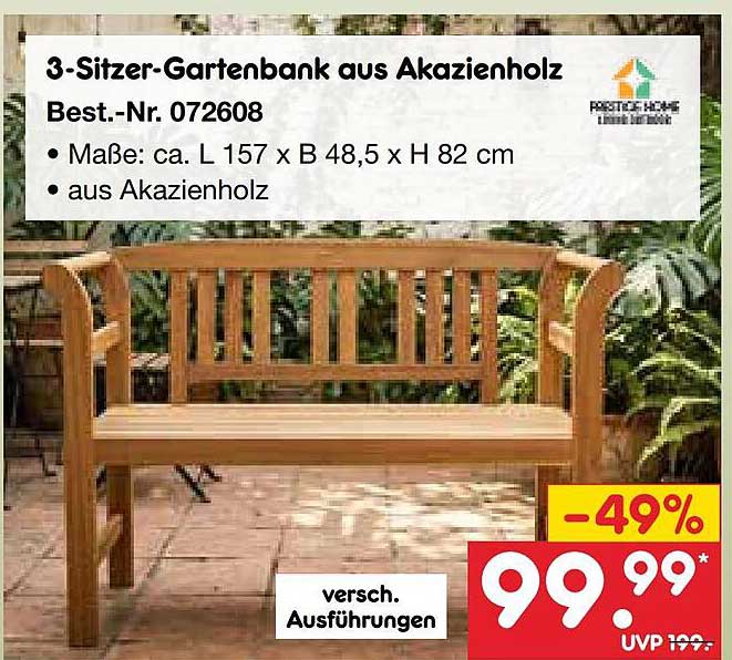3-Sitzer-Gartenbank aus Akazienholz