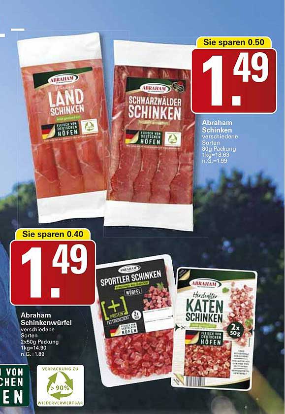 Abraham Schinken verschiedene Sorten 80g Packung