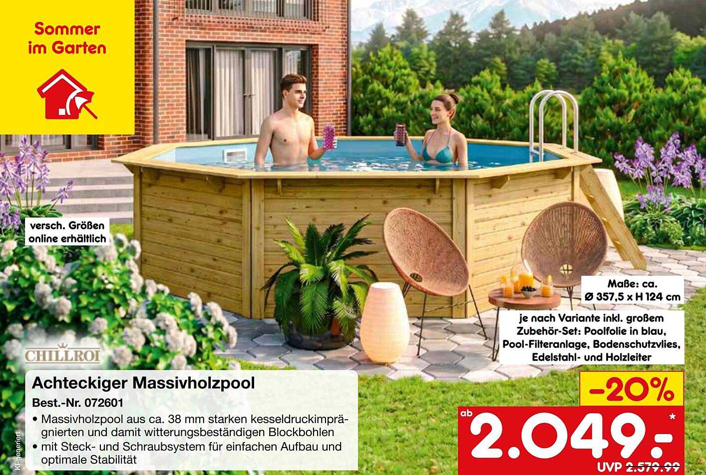 Achteckiger Massivholzpool