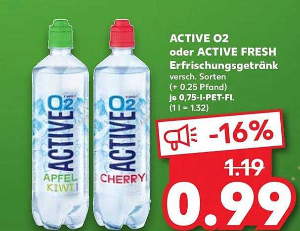 ACTIVE O2 oder ACTIVE FRESH Erfrischungsgetränk versch. Sorten (+ 0.25 Pfand) je 0,75-l-PET-Fl. (1 l = 1.32)