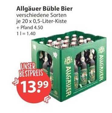 Allgäuer Büble Bier verschiedene Sorten je 20 x 0,5-Liter-Kiste + Pfand 4,50 1 l = 1.40