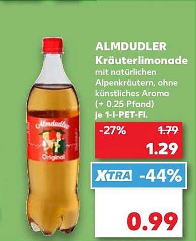 ALMDUDLER Kräuterlimonade mit natürlichen Alpenkräutern, ohne künstliches Aroma (+ 0.25 Pfand) je 1-l-PET-Fl.
