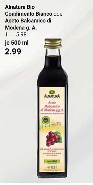 Alnatura Bio Condimento Bianco oder Aceto Balsamico di Modena g. A. je 500 ml