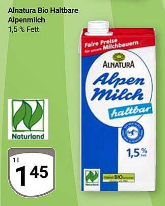 Alnatura Bio Haltbare Alpenmilch 1,5 % Fett
