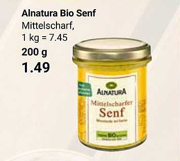 Alnatura Bio Senf Mittelscharf, 1 kg = 7.45, 200 g