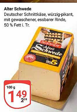 Alter Schwede Deutscher Schnittkäse, würzig-pikant, mit gewaschener, essbarer Rinde, 50 % Fett i. Tr.