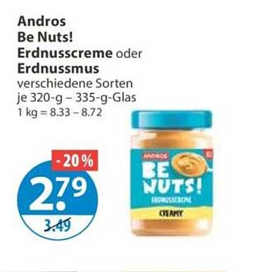 Andros Be Nuts! Erdnusscreme oder Erdnussmus verschiedene Sorten je 320-g – 335-g-Glas
