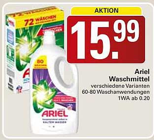 Ariel Waschmittel verschiedene Varianten 60-80 Waschungen 1WA ab 0.20