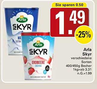 Arla Skyr verschiedene Sorten 400/450g Becher 1kg=ab 3.31 n.G.=1.99
