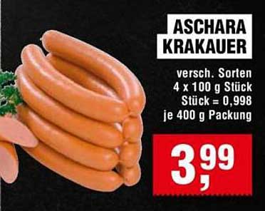 ASCHARA KRAKAUER versch. Sorten 4 x 100 g Stück Stück = 0,998 je 400 g Packung