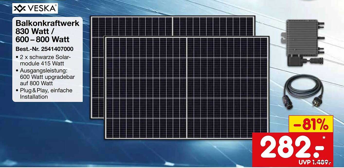 Balkonkraftwerk 830 Watt / 600 – 800 Watt