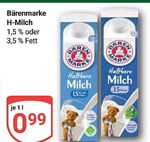 Bärenmarke H-Milch 1,5 % oder 3,5 % Fett