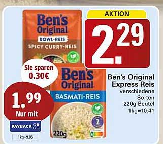 Ben’s Original Express Reis verschiedene Sorten 220g Beutel 1kg=10.41