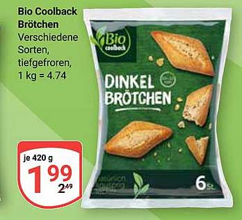 Bio Coolback Brötchen Verschiedene Sorten, tiefgefroren, 1 kg = 4.74 DINKEL BRÖTCHEN