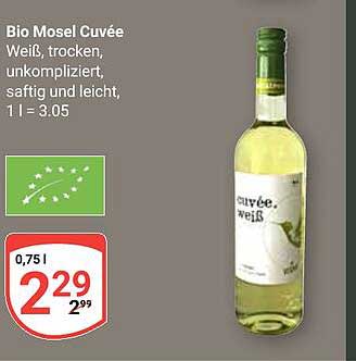 Bio Mosel Cuvée Weiß, trocken, unkompliziert, saftig und leicht, 1 l = 3.05