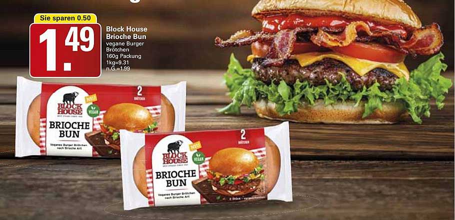Block House Brioche Bun vegane Burger Brötchen 160g Packung