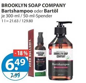 BROOKLYN SOAP COMPANY Bartshampoo oder Bartöl je 300-ml / 50-ml-Spender 1 l = 21.63 / 129.80