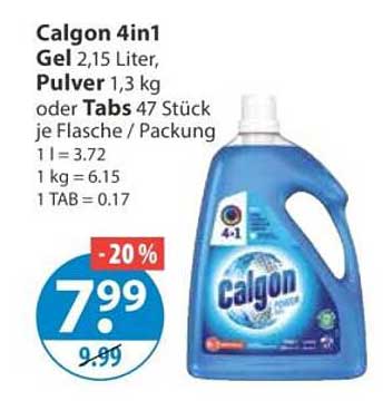 Calgon 4in1 Gel 2,15 Liter, Pulver 1,3 kg oder Tabs 47 Stück je Flasche / Packung