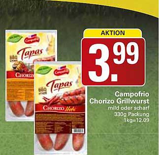 Campofrio Chorizo Grillwurst mild oder scharf 330g Packung 1kg=12.09
