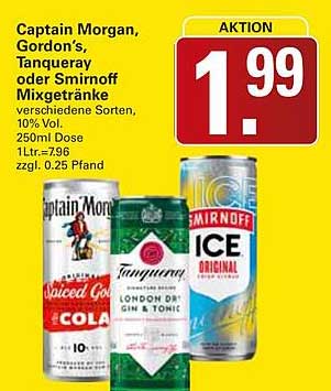 Captain Morgan, Gordon’s, Tanqueray oder Smirnoff Mixgetränke