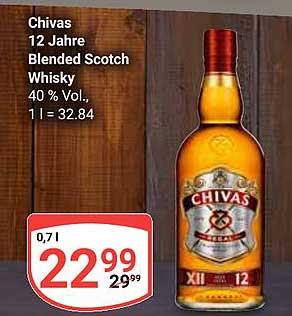 Chivas 12 Jahre Blended Scotch Whisky 40 % Vol., 1 l = 32.84