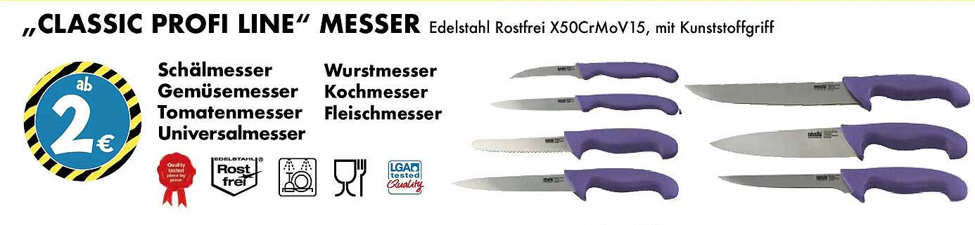 „CLASSIC PROFI LINE“ MESSER Edelstahl Rostfrei X50CrMoV15, mit Kunststoffgriff