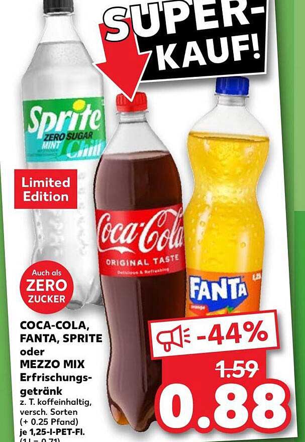 COCA-COLA, FANTA, SPRITE oder MEZZO MIX Erfrischungsgetränk