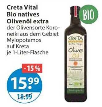 Creta Vital Bio natives Olivenöl extra der Olivensorte Koroneiki aus dem Gebiet Mylopotamos auf Kreta je 1-Liter-Flasche