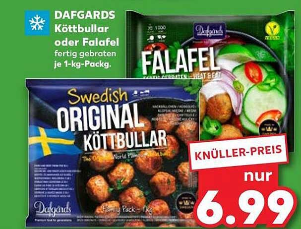 DAFGARDS Köttbullar oder Falafel fertig gebraten je 1-kg-Packg.