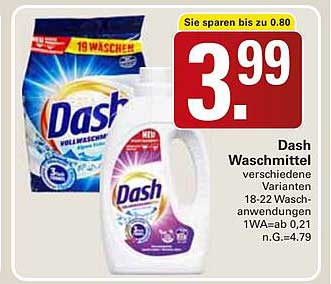 Dash Waschmittel verschiedene Varianten 18-22 Waschanwendungen 1WA=ab 0,21 n.G.=4,79