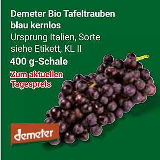 Demeter Bio Tafeltrauben blau kernlos