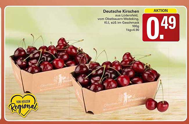 Deutsche Kirschen aus Lüdersfeld, vom Obstbauern Wedeking, Kl.1, süß im Geschmack