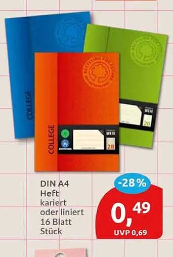 DIN A4 Heft kariert oder liniert 16 Blatt Stück