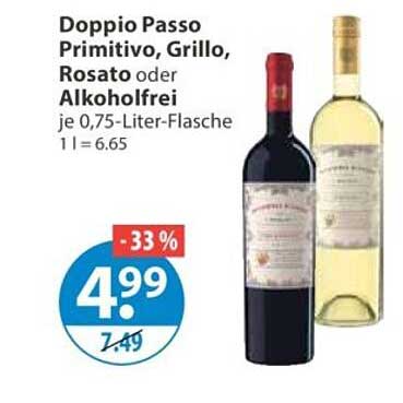 Doppio Passo Primitivo, Grillo, Rosato oder Alkoholfrei je 0,75-Liter-Flasche