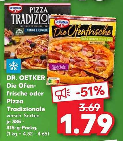 DR. OETKER Die Ofen-frische oder Pizza Tradizionale versch. Sorten je 385 - 415-g-Packg. (1 kg = 4.32 - 4.65)