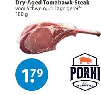 Dry-Aged Tomahawk-Steak vom Schwein, 21 Tage gereift 100 g