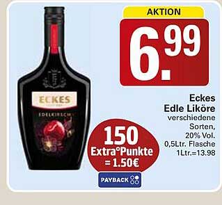 Eckes Edle Liköre verschiedene Sorten, 20% Vol., 0,5ltr. Flasche 1Ltr.=13,98