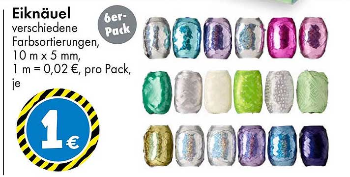 Eiknäuel verschiedene Farbsortierungen, 10 m x 5 mm, 1 m = 0,02 €, pro Pack, je