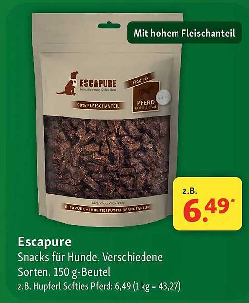 Escapure Snacks für Hunde. Verschiedene Sorten. 150 g-Beutel