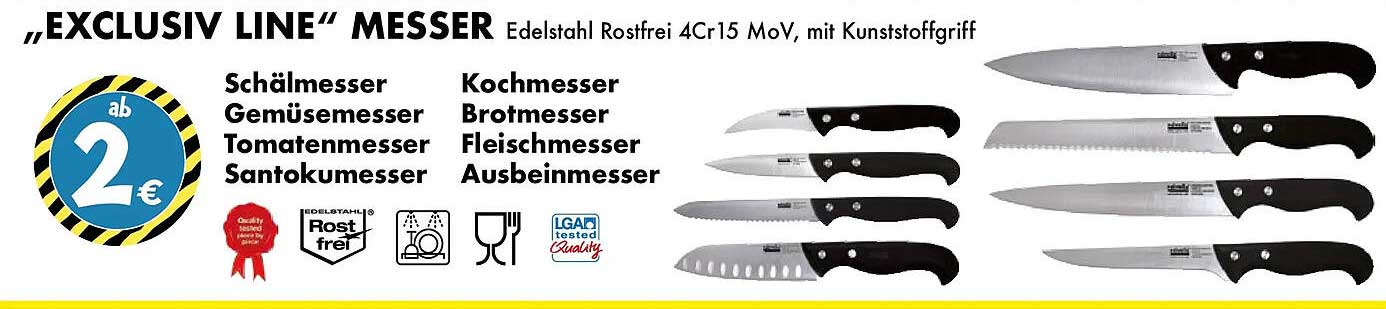 „EXCLUSIV LINE“ MESSER Edelstahl Rostfrei 4Cr15 MoV, mit Kunststoffgriff